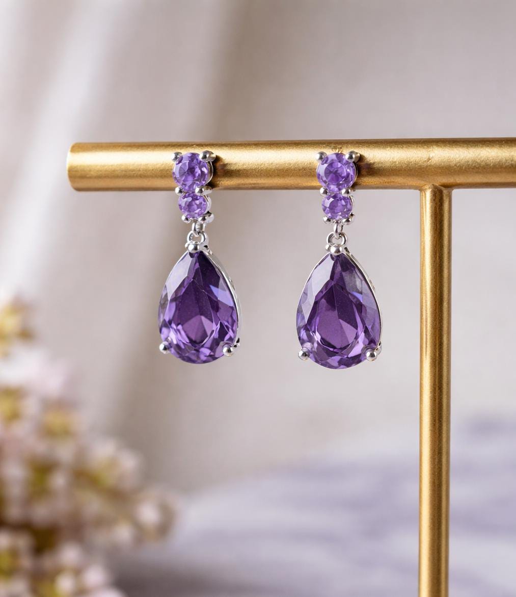 Huitan Cubic Zirconia Purple Drop Earrings