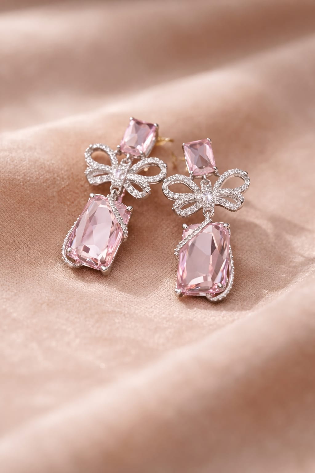 Exquisite Handmade Inlaid Zircon Bow Butterfly Dangle Earrings - Image 3