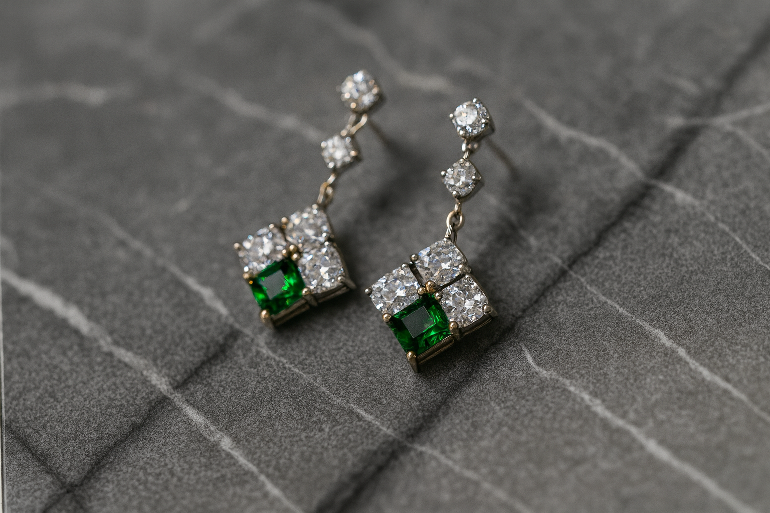 Crystal Square Green Stone Earrings