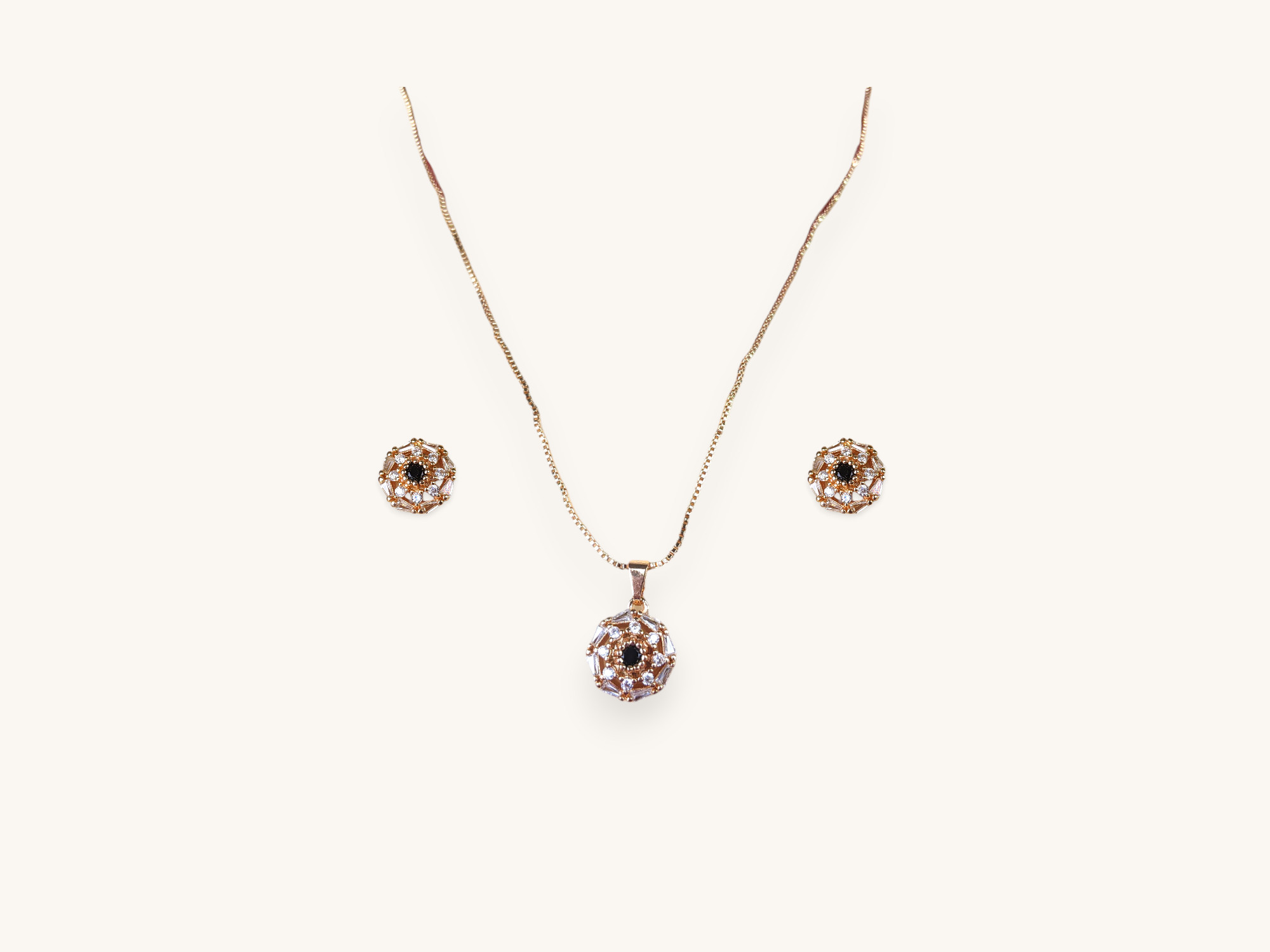 Golden Black Stone Earrings Necklace