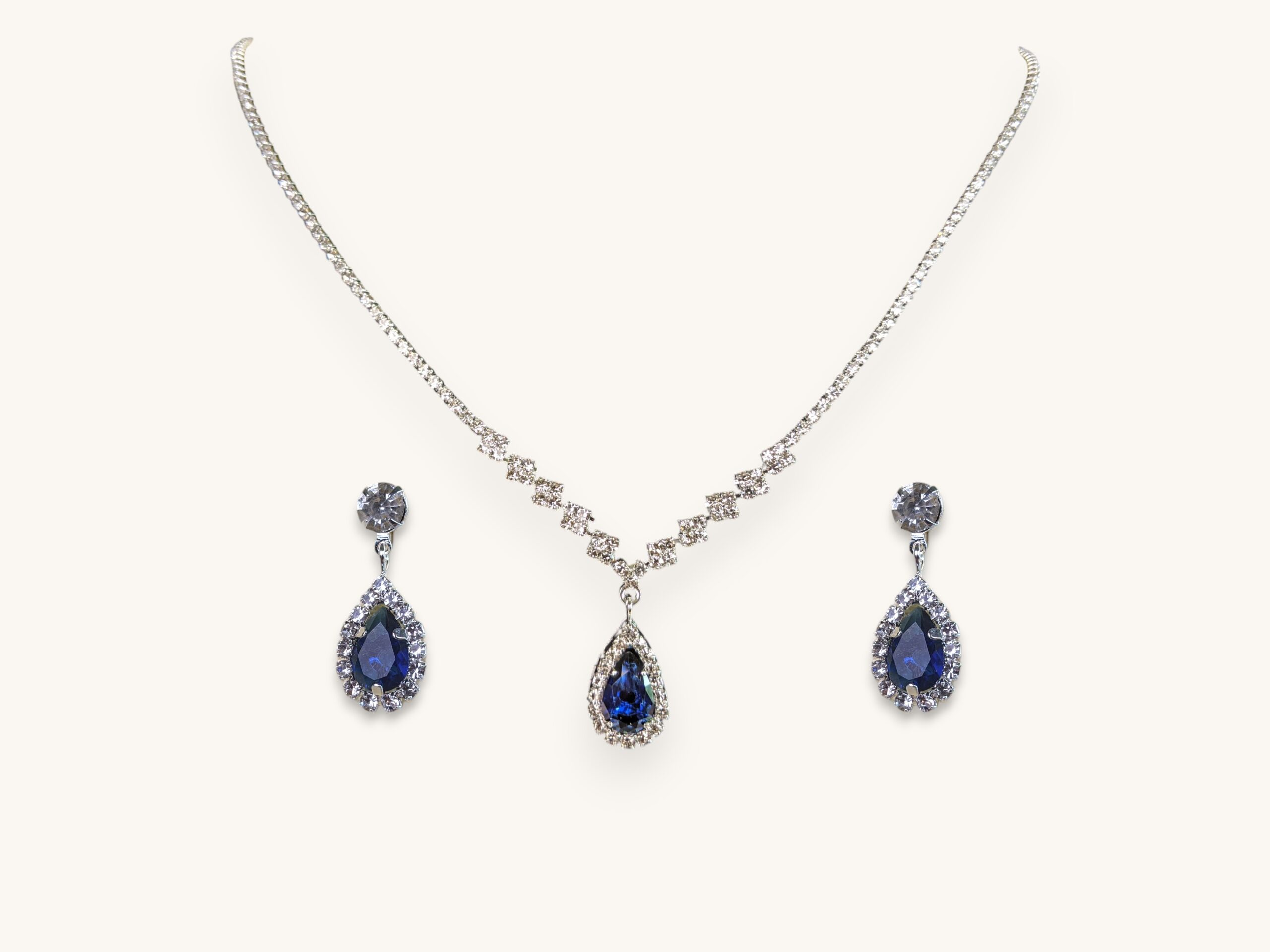 Copper Claw Chain Series Water Drop Necklace Earrings Jewelry Set Blue