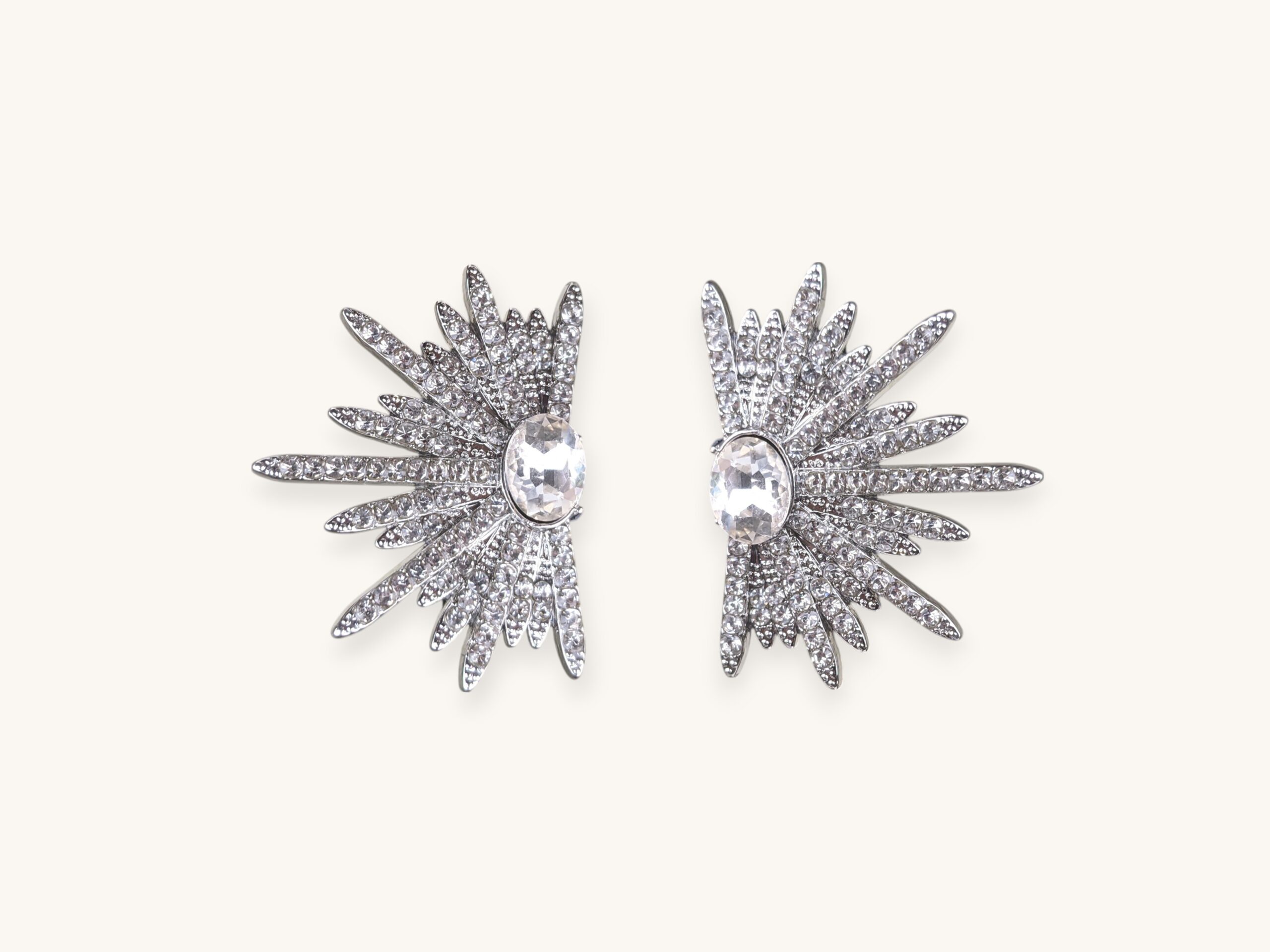 Silver Big Plant Luxury Stud Earrings with Bling Zircon Stone for Women