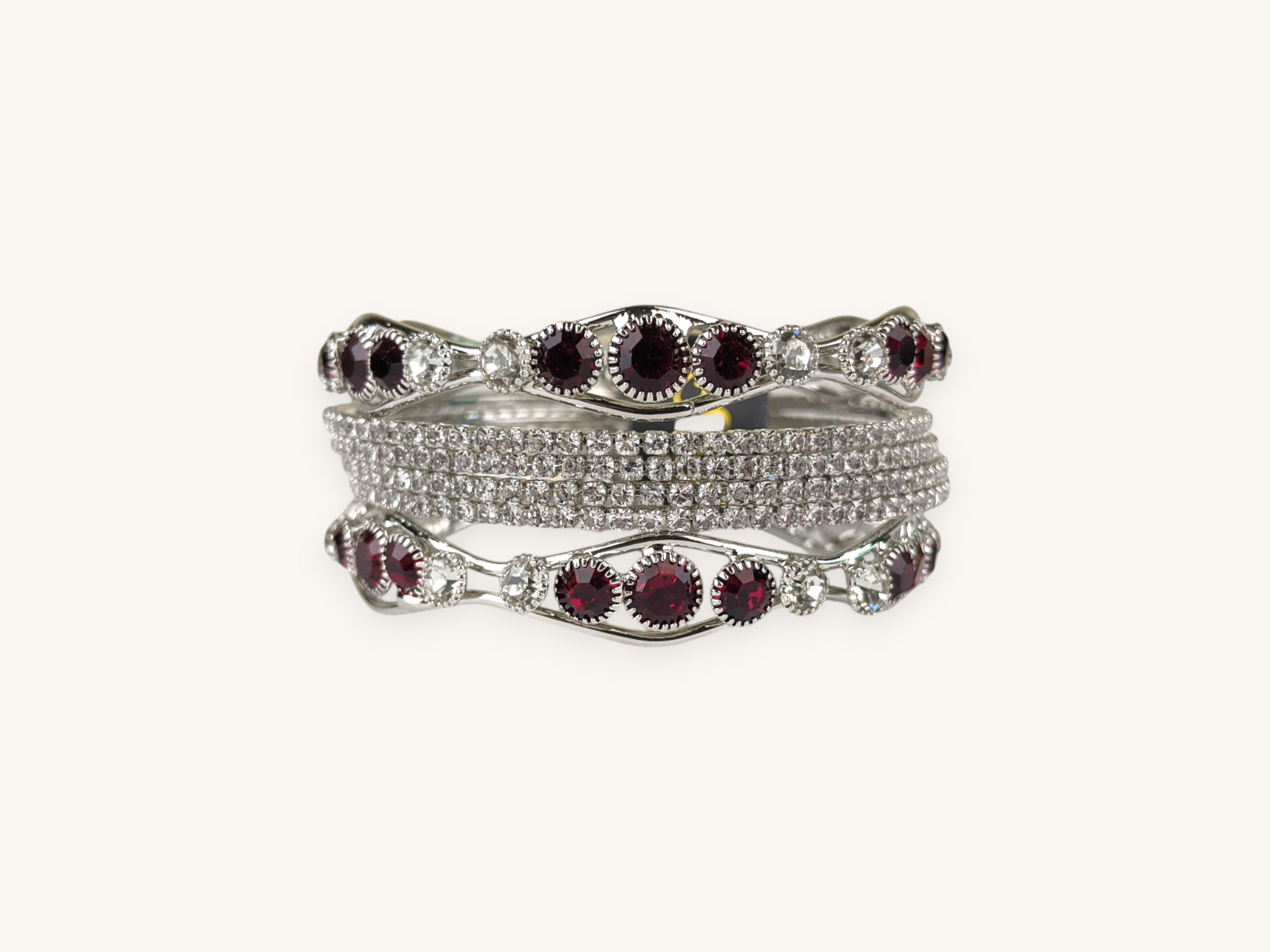 Silver Bangles Maroon Round Stone Set(Karay) (2.6)