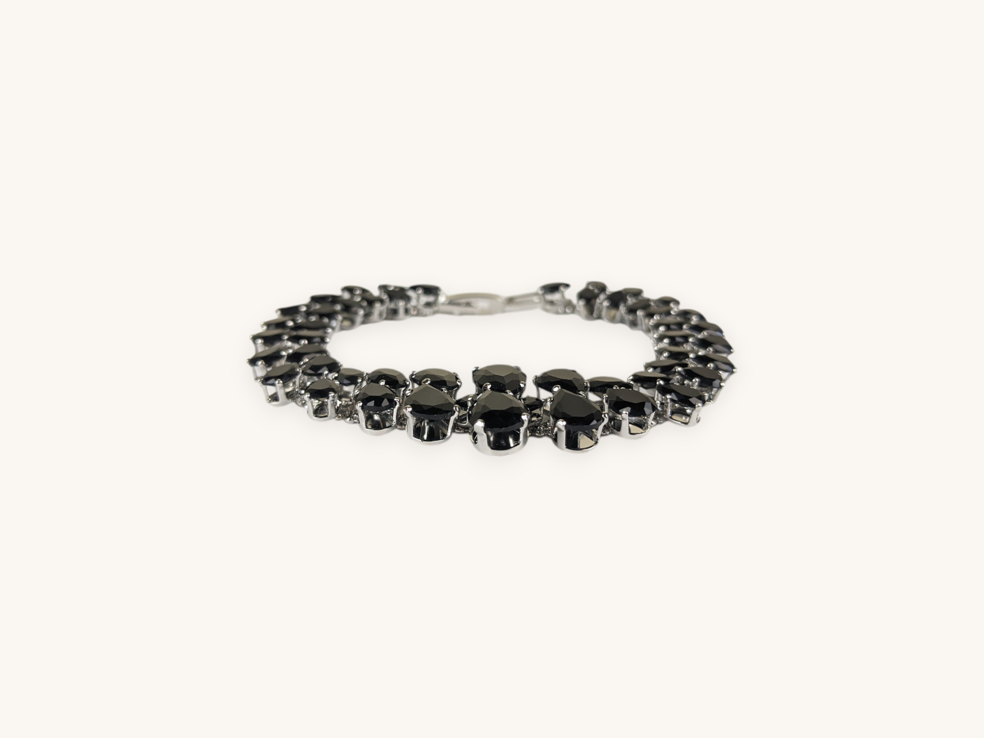 Silver Cluster Bracelet Black Stones