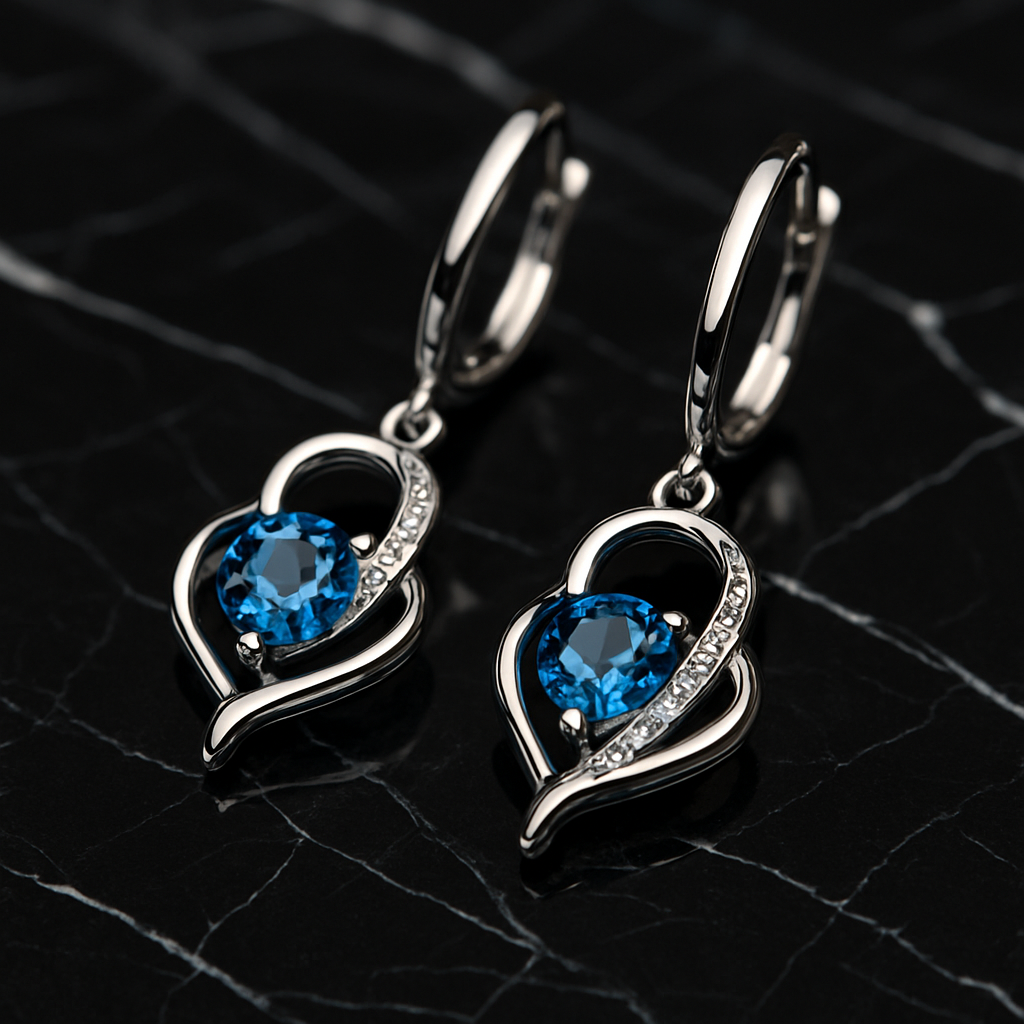925 Sterling Silver Blue Crystal Zircon Earrings