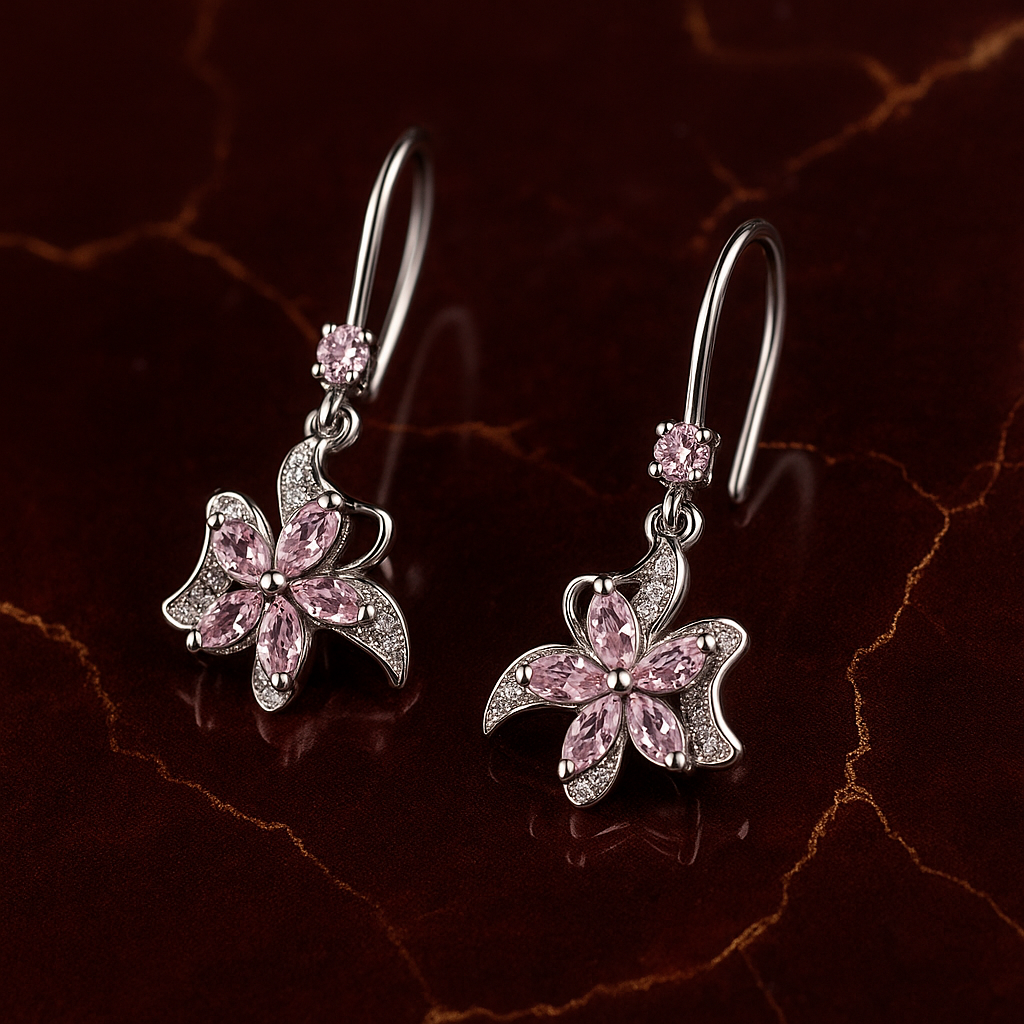 925 Sterling Silver Luxury Crystal Flower Drop Earrings