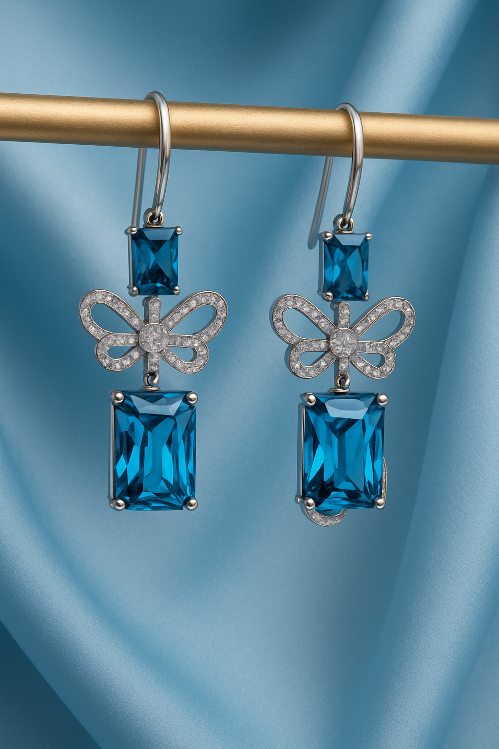 Exquisite Handmade Inlaid Zircon Bow Butterfly Dangle Earrings