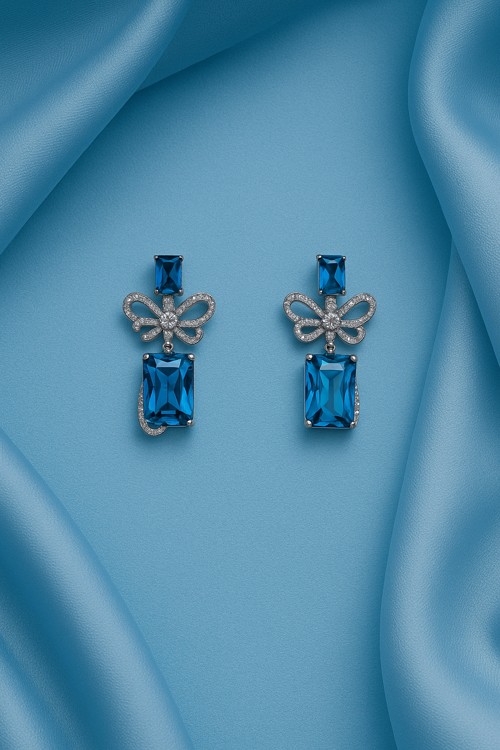 Exquisite Handmade Inlaid Zircon Bow Butterfly Dangle Earrings - Image 2