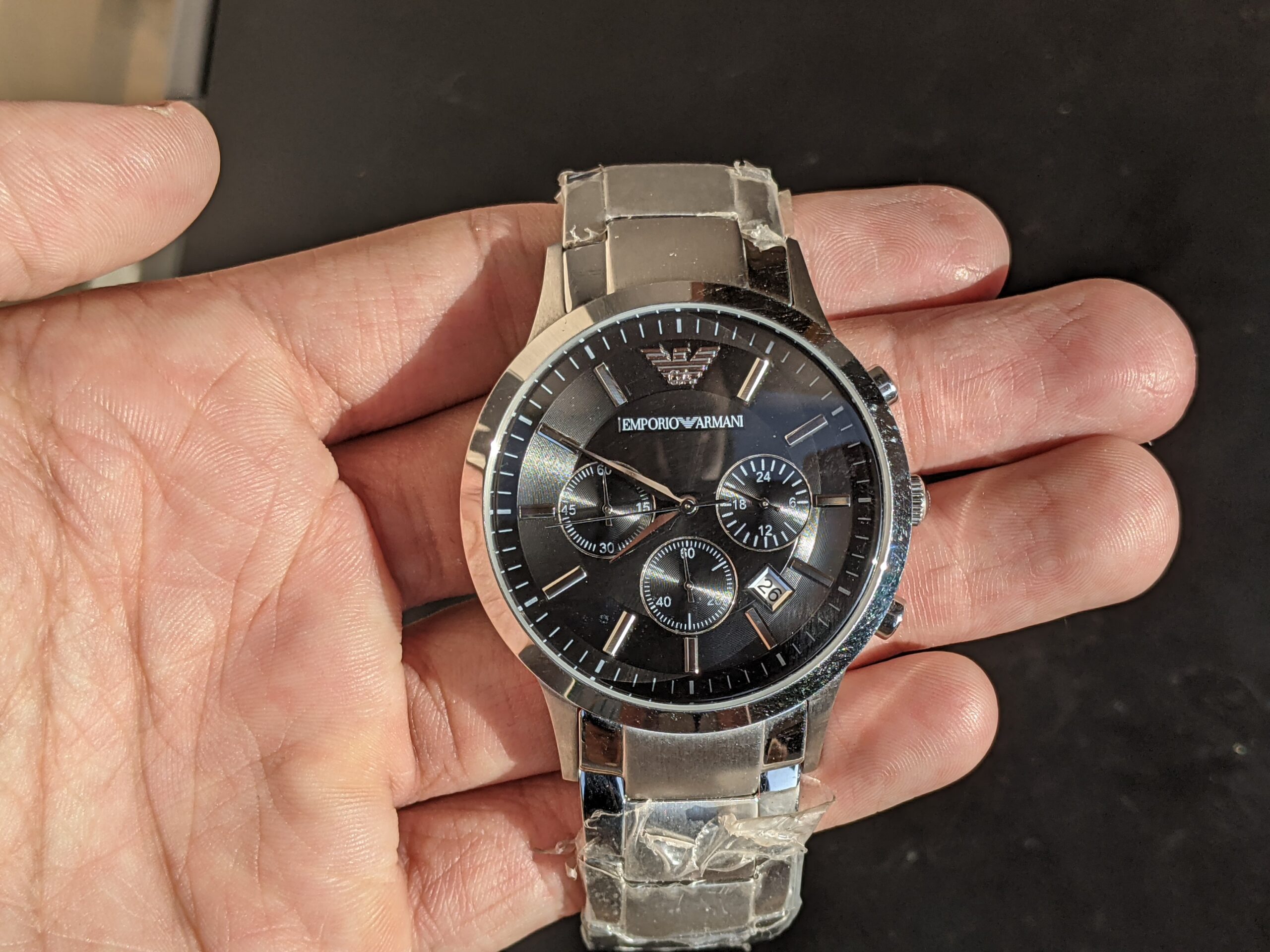 Emporio Armani Classic Silver Stainless Steel Black Dial Chronograph Quartz Gents Watch AR2434 - Image 2