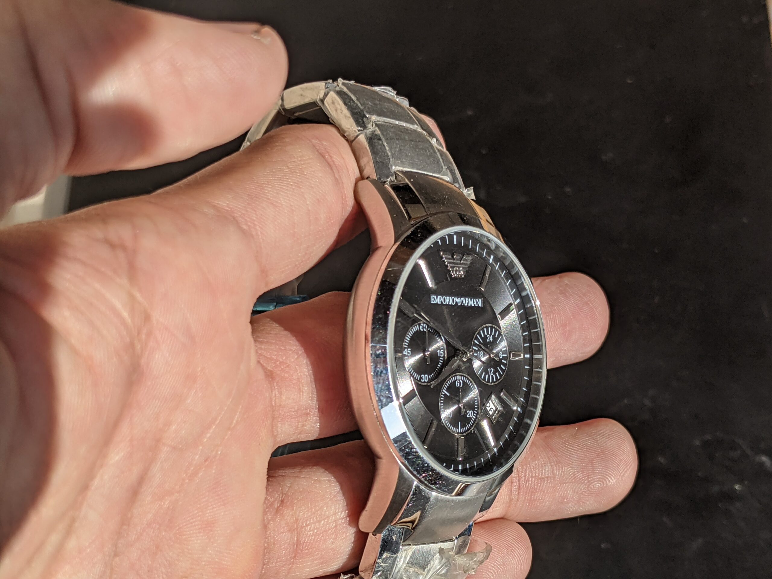 Emporio Armani Classic Silver Stainless Steel Black Dial Chronograph Quartz Gents Watch AR2434 - Image 4