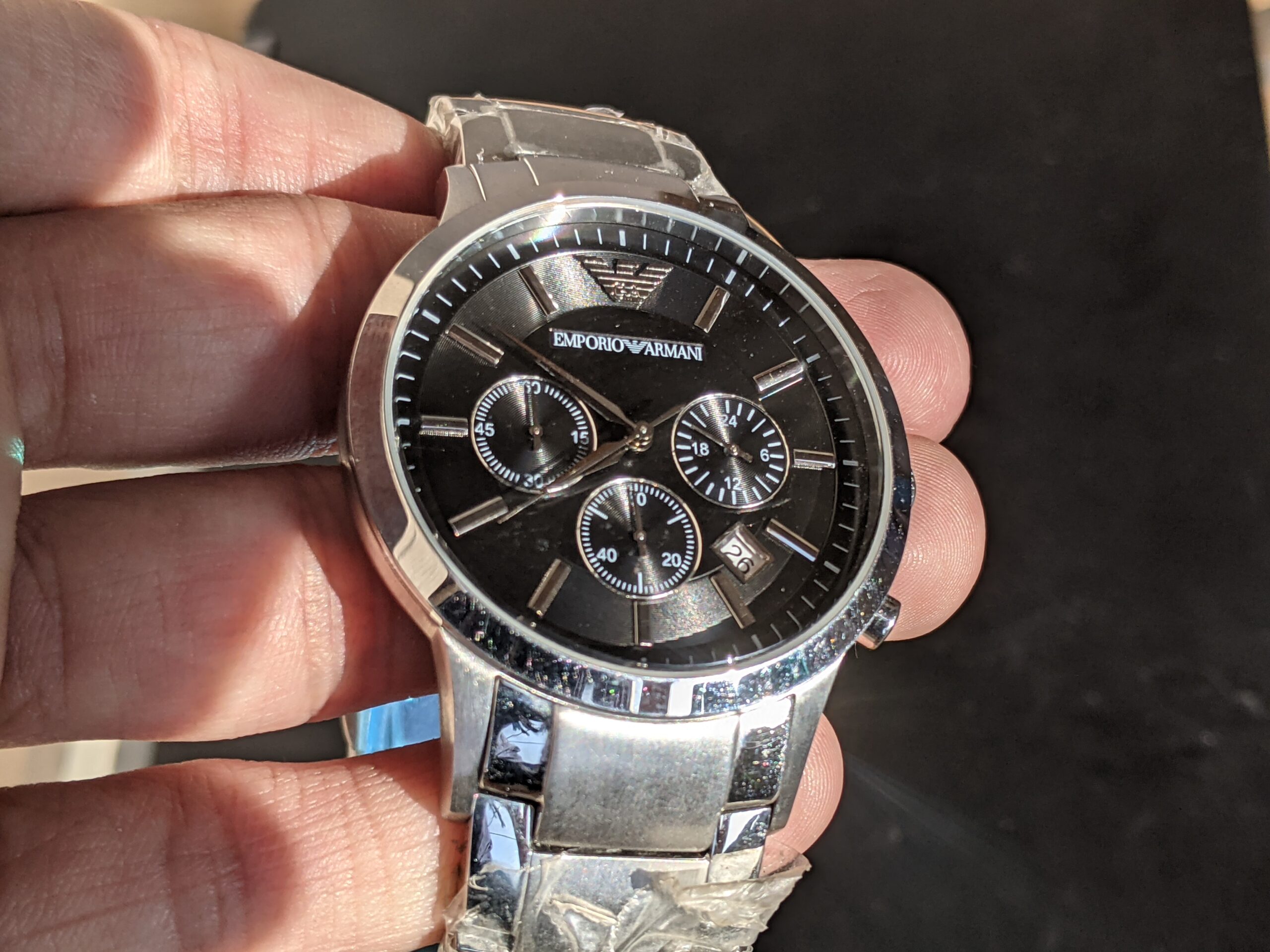 Emporio Armani Classic Silver Stainless Steel Black Dial Chronograph Quartz Gents Watch AR2434 - Image 6