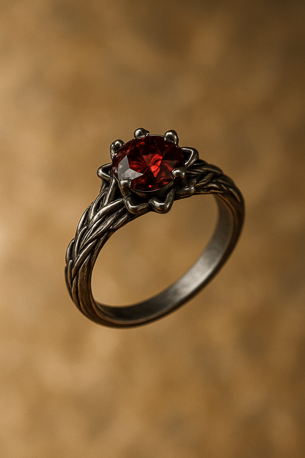 Charm Black Flower Round Ring for Women Dark Red Stone (18)