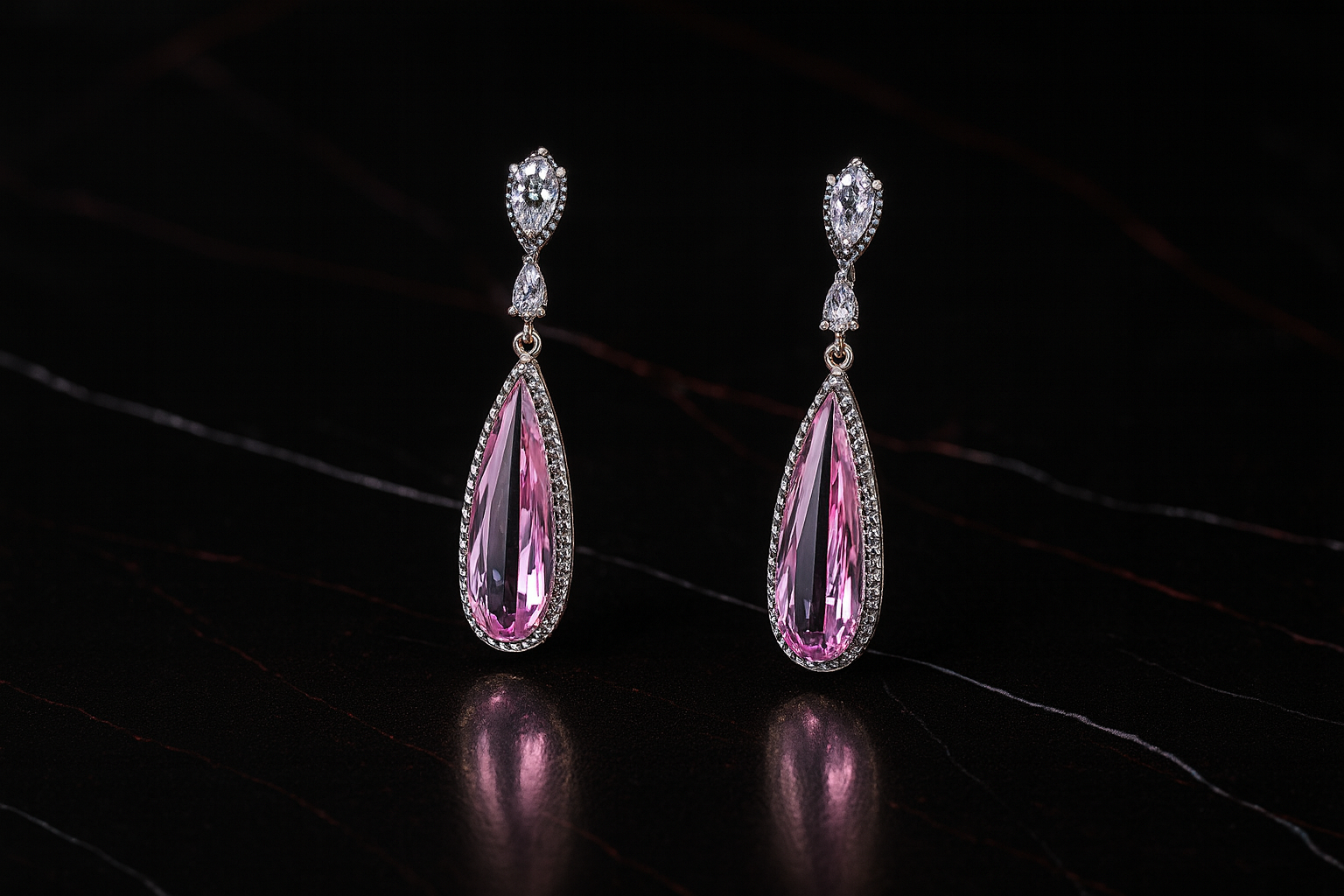 Huitan Luxury Water Drop Pink Dangle Earrings for Women Novel Design