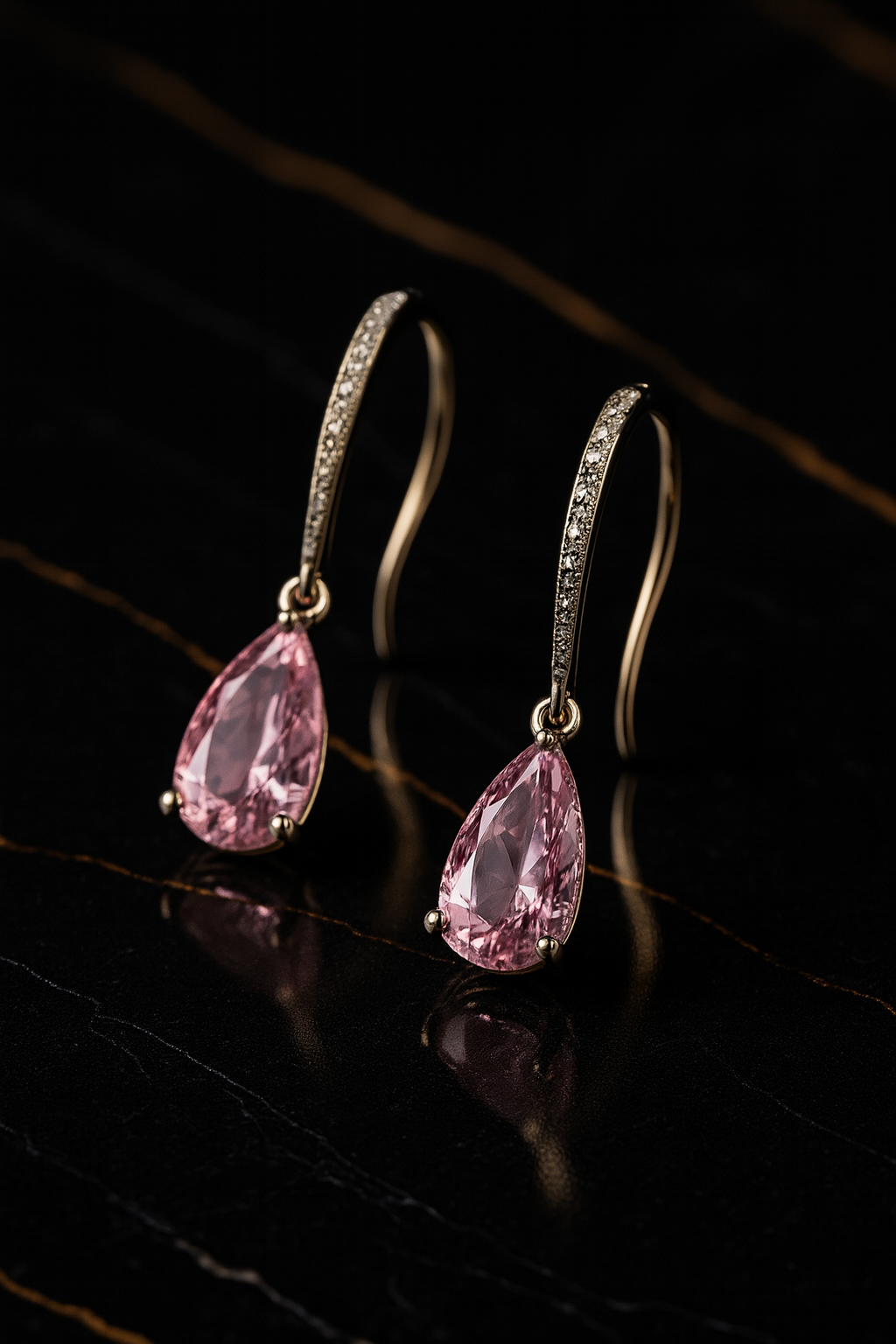 Huitan Pear Pink Cubic Zirconia Drop Earrings for Women Silver