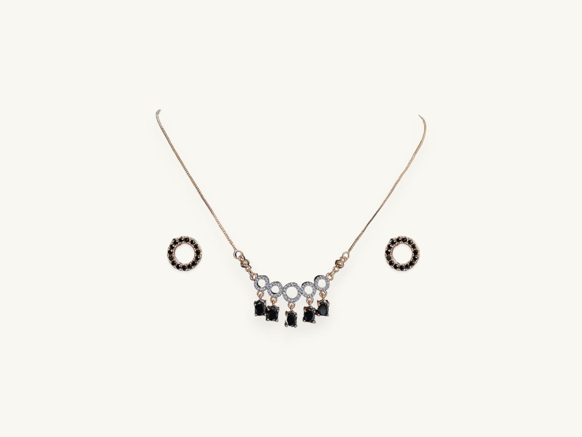 Golden Round Chain Earrings Necklace Set