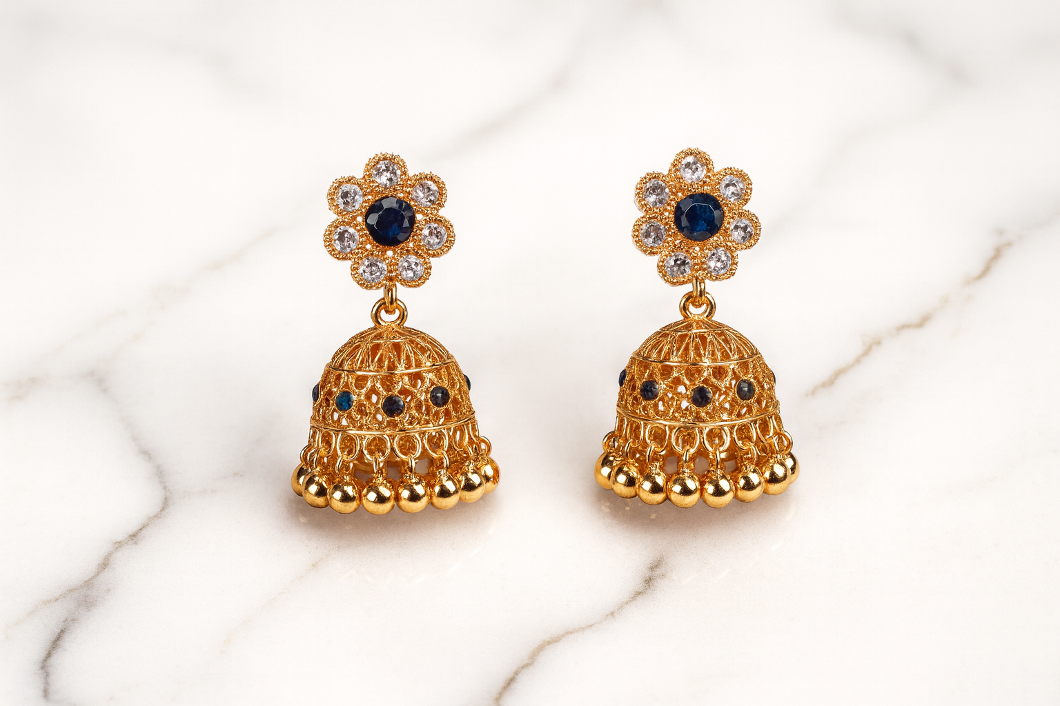 Golden Jhumka Floral Earrings